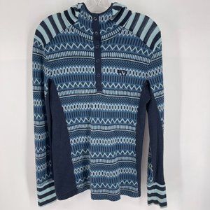 Kari Traa Size M Blue Wool Hooded Snap Button Base Layer Top